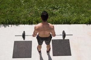 man doing morning exercises photo