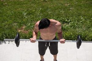 man doing morning exercises photo