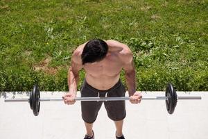 man doing morning exercises photo