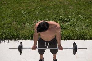 man doing morning exercises photo