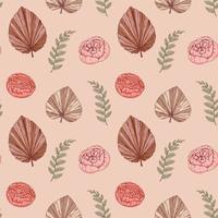 Vintage seamless pattern with roses. Boho wallpaper design. Hand drawn vector illustration