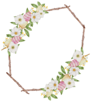 Easter wreath watercolor with Eggs and flower png