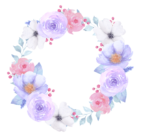 aquarelle de couronne de fleurs violettes png