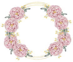 Flower wreath watercolor with gold frame png