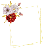 acquerello di corona di fiori rosa e rosso con cornice dorata