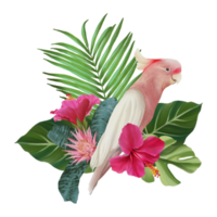 composição tropical com pintura à mão em aquarela de pássaro png