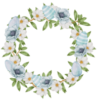 Easter wreath watercolor with Eggs and flower png