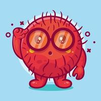 genio mascota de personaje de fruta de rambután con expresión de pensamiento dibujos animados aislados en diseño de estilo plano vector