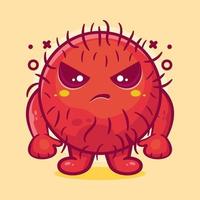 serious rambutan fruit character mascot with angry expression isolated cartoon in flat style design vector
