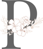 alfabeto com arte de linha de flores png