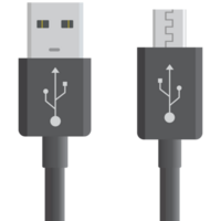 Black micro USB cables on dark background. Connectors and sockets for PC and mobile devices. Computer peripherals connector or smartphone recharge supply png