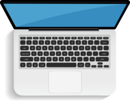 ilustración realista de una computadora portátil sobre fondo azul. vista superior. png