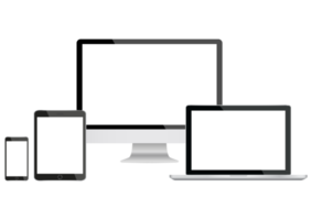Mockup gadget and device. smartphones. tablets, laptops and computer monitors black with blank screen. png