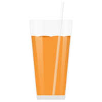 Realistic glass full of orange juice drink with cocktail straw. png