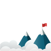 paisagem de arte de papel com bandeira na montanha. ilustração do conceito de sucesso. superando as dificuldades. png