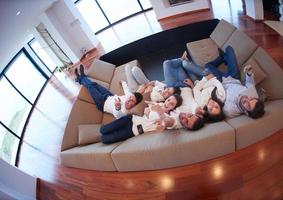 friends group get relaxed at home photo