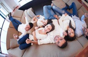 friends group get relaxed at home photo