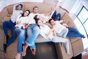 friends group get relaxed at home photo