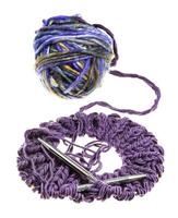 fabric with knitting needles and motley yarn photo