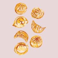 Dumplings Dimsum Vectors in Gouache