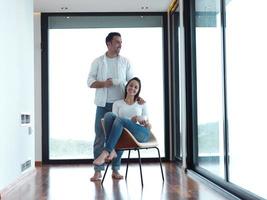 relaxet young couple drink first morning coffee photo