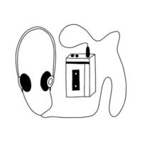 Doodle vintage cassette player vector illustration. Hand drawn cassette player from the 90s production drawn pen on paper