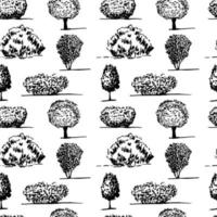 Vector different kinds of trees semless pattern. Tree silhouette hand drawn seamless pattern