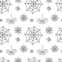 Vector spider's web seamless pattern. Spiders doodle hand drawn seamless pattern on white background