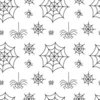 Vector spider's web seamless pattern. Spiders doodle hand drawn seamless pattern on white background