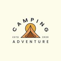 summer camp with vintage color logo vector illustration. tent, adventure icon template design