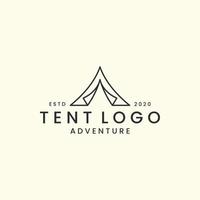 tent minimalist with linear style logo vector illustration, summer camp, tree icon template design