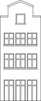 Outline drawing classic row house front elevation view. png