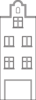 Outline drawing classic row house front elevation view. png