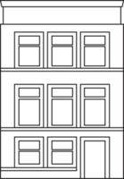 Outline drawing classic row house front elevation view. png