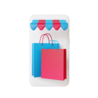 3d shopping bag on handphone png