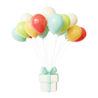 balão de cor de aniversário 3d e caixa de presente png