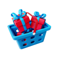 3d shopping cart with gift box png