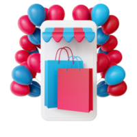 3d shopping bag on handphone png