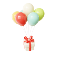 Ballon de couleur d'anniversaire 3d et boîte-cadeau png