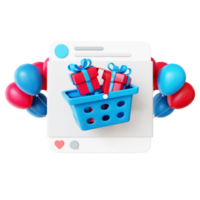 3d shopping cart on social media with balloon png