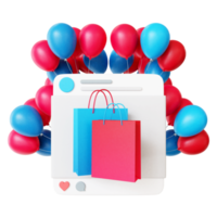 3D-Einkaufstasche in sozialen Medien mit Ballon png