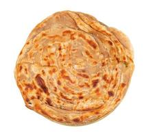 top view of lachha paratha bread on plate isolated photo