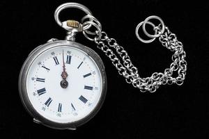 retro pocket watch with chain on black velvet photo