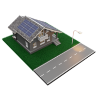 telhado de casa com painéis solares sistema de energia para casa inteligente células solares economia de energia casas ilustração 3d de energia solar png