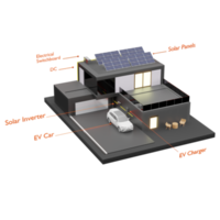 hausdach mit sonnenkollektoren smart home power system solarzellen energiesparende häuser solarenergie 3d illustration png