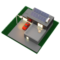 huis dak met zonnepanelen smart home power systeem zonnecellen energiebesparende huizen zonne-energie 3d illustratie