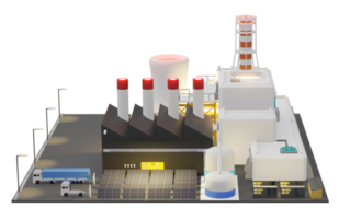 industrieel fabriek met zonne- panelen PNG ev opladen elektrisch systeem in de fabriek zonne- energie 3d illustratie