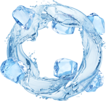 salpicaduras de agua circular con cubitos de hielo aislados png