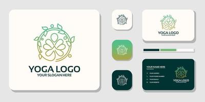 Yoga meditation with abstract lines logo and business card design Premium Vector