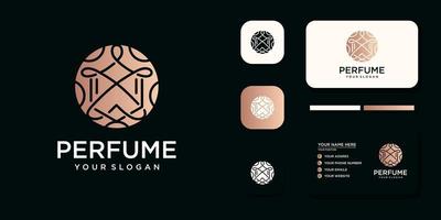 Luxury perfume logo with bottle design and business card template reference vector